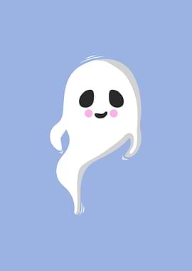 Cute Cartoon Ghost on Blue Background