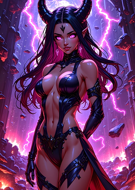 Demon Woman with Purple Lightning