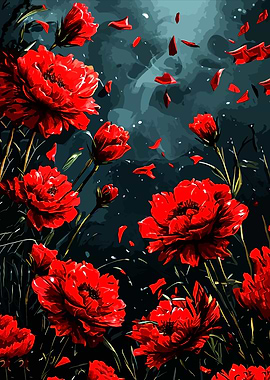 Red Flowers with Falling Petals