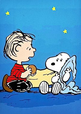 Linus and Snoopy under the stars