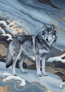 Kintsugi Wolf in Icy Tundra