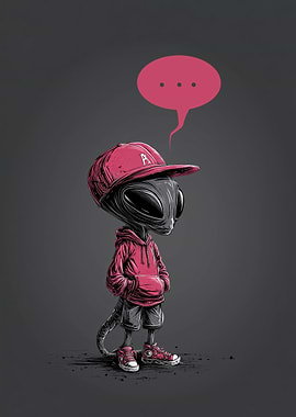 Alien in Hoodie and Baseball Cap