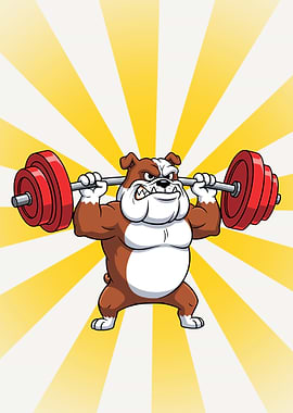 Cartoon Bulldog Weightlifting