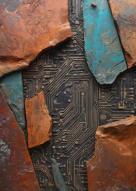 Circuit Board Embedded in Stone