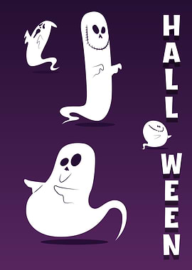 Halloween Ghosts on Purple Background