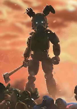 Springtrap with Axe in Fiery Landscape