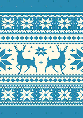 Christmas Deer Pattern in Blue and White