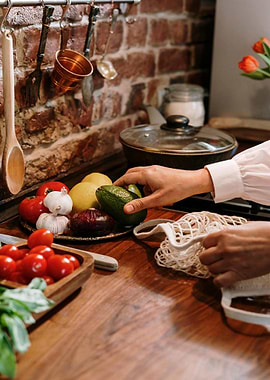 Preparing fresh ingredients in a kitchen