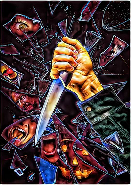 Horror Movie Poster with Knife and Faces