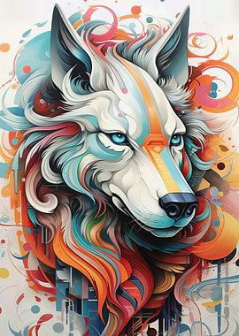 Colorful Abstract Wolf Portrait