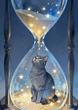 Cat in Hourglass with Stars