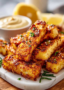 Fried Halloumi Cheese Sticks with Lemon