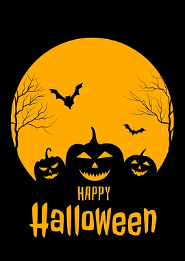 Happy Halloween Pumpkins and Bats