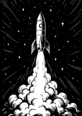 Rocket Launching into Space Illustration