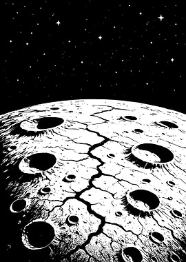 Monochrome Moonscape with Stars Art