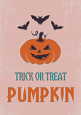 Halloween Pumpkin and Bats Illustration