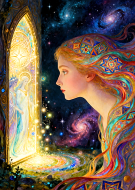Celestial Woman Gazing at Magic Portal