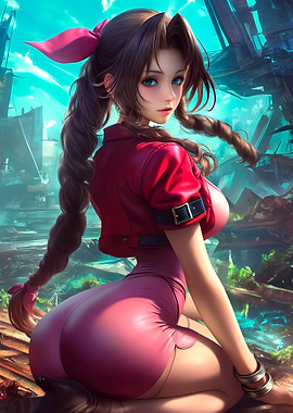 Aerith Gainsborough in a ruined city