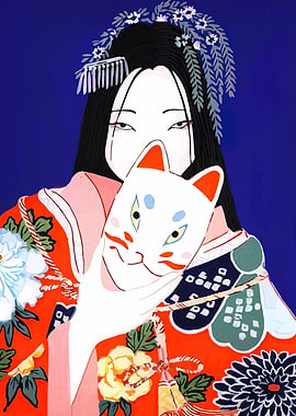 Woman with Fox Mask in Kimono