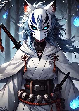 Anime Warrior with Fox Mask