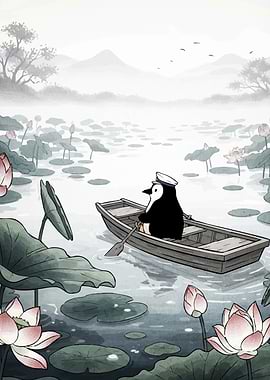 Penguin Boat Lotus Pond