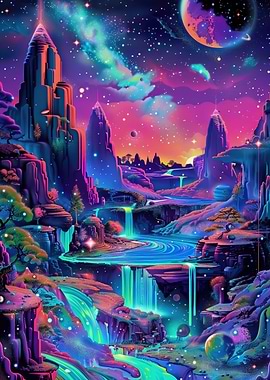 Neon Trippy Cosmic Art Print