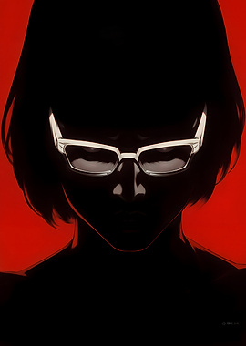 Silhouette with Glasses on Red Background