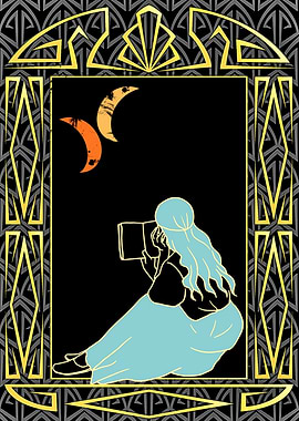 Woman Reading Under Crescent Moons