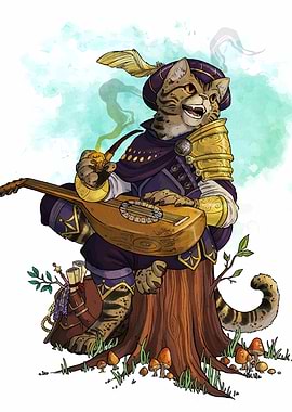 Anthropomorphic Cat Bard with Lute