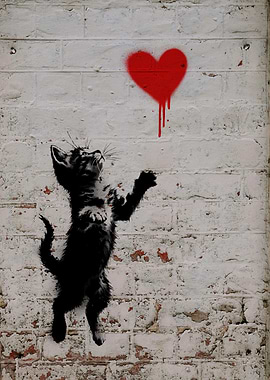Banksy-style Kitten with Heart Graffiti