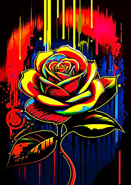 Colorful Rose with Dripping Paint