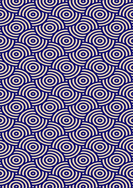 Geometric Circle Pattern in Blue and Beige