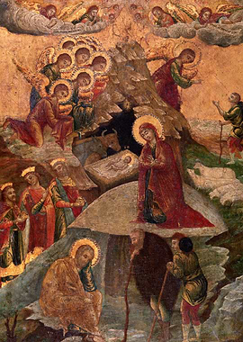 Nativity Scene Byzantine Style Painting