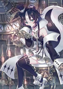 Anime Girl with Skunk Tail and Gears