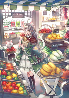 Anime Girl at Market Garden Stall