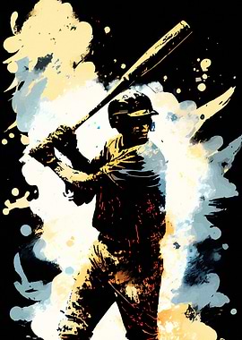 Baseball Player with Bat Art