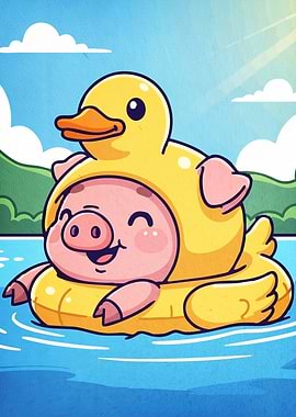 Pig Duck Float Cartoon