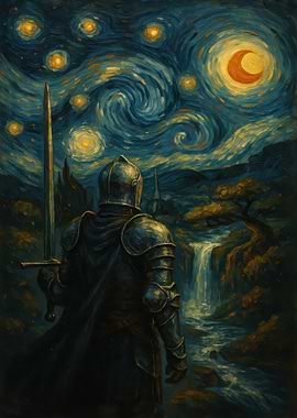 Knight with Sword under Starry Night