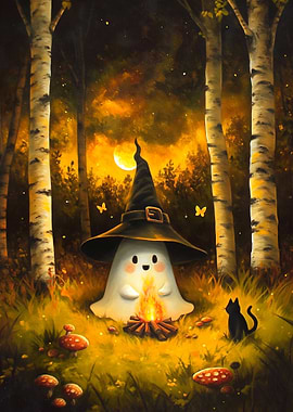 Cute Ghost Witch by Campfire