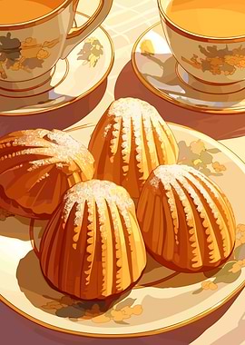 Tea and Madeleine Cakes Still Life