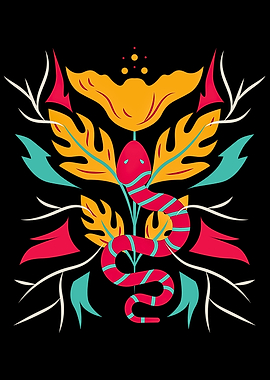 Snake and Flower Graphic Art