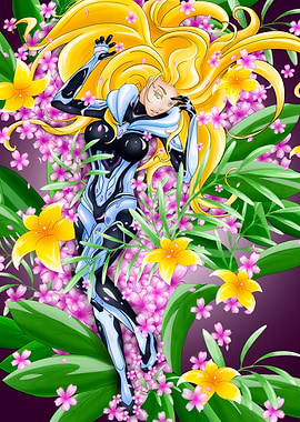 Blonde Woman in Flowers Digital Art