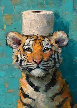 Tiger Cub with Toilet Paper Hat