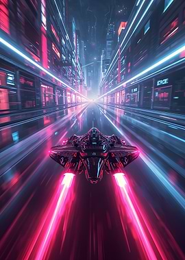 Cyberpunk Cityscape with Flying Vehicle