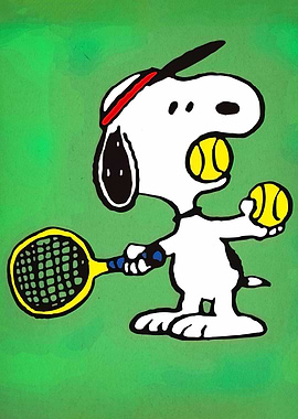 Snoopy playing tennis cartoon illustration