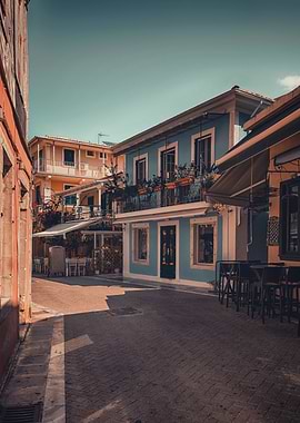 Charming European Street Scene, Lefkada