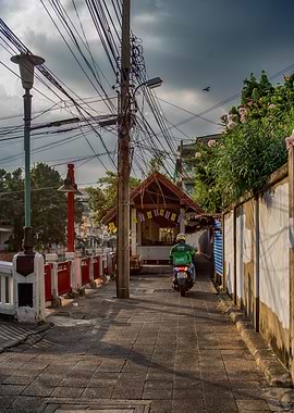 Bangkok Street Scene with Motorbike Delivery