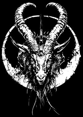 Monochrome Goat Head Illustration