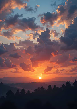 Mountain Sunset with Clouds