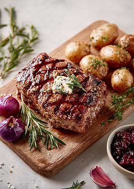 Grilled Steak with Potatoes and Onions